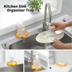 Silicone Bathroom Soap Dishes with Drain Spout-Bathroom and Kitchen Sink Organizer,Sponge Holder,Dish Soap Tray,Perfect for Dispenser,Scrubber,Bottle,Cup on Sink or Counter-Yellow 4.9"×3.2"