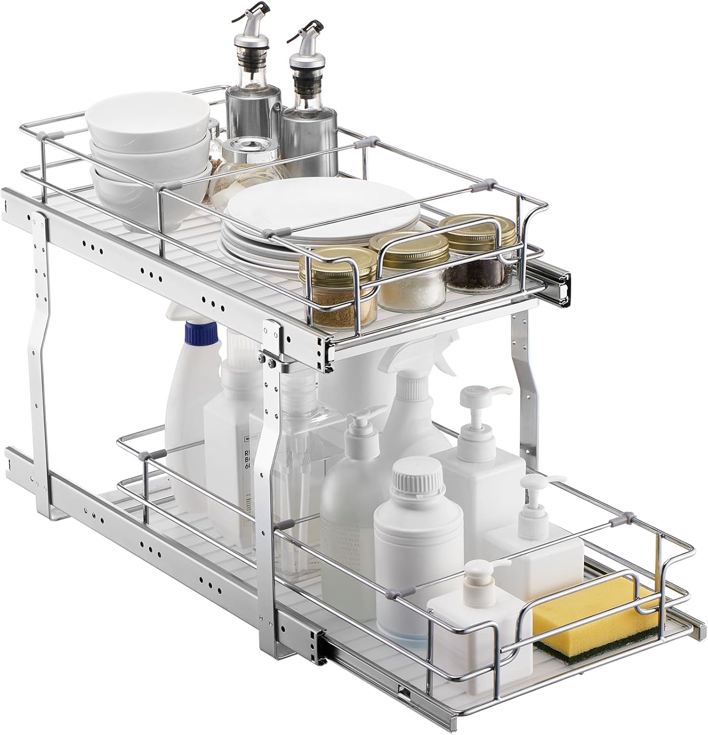 VEVOR Pull Out Cabinet Organizer, 12"W x 21"D Heavy Duty Slide Out Pantry Shelves, Chrome-Plated Steel Roll Out Drawers, Sliding Drawer Storage for Home, Inside Kitchen Cabinet, Bathroom, Under Sink