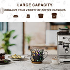 YINMIT K Cup Holder Organizer, Rustic Coffee Pod Holder Organizer, 35 Kcup Holder for Counter with Handle，Large Capacity Black Wire Coffee Capsule Basket for Kitchen Office Desktop (Circular Grid)