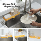 Silicone Bathroom Soap Dishes with Drain Spout-Bathroom and Kitchen Sink Organizer,Sponge Holder,Dish Soap Tray,Perfect for Dispenser,Scrubber,Bottle,Cup on Sink or Counter-Yellow 12"×4"