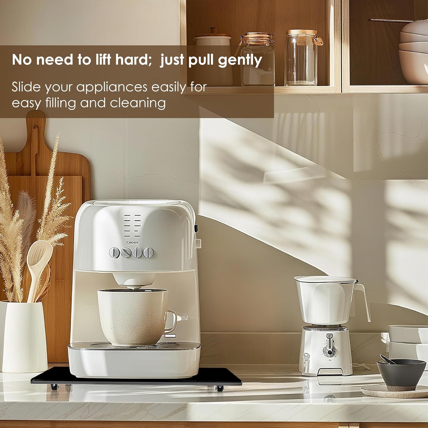 Appliance Sliders for Kitchen Appliances Sliding Tray for Coffee Maker, Espresso Machines, Mixers Sturdy Kitchen Aid Sliders for Mixer -Duty Equipment with Rubber Wheels - 13" x 14" (Black