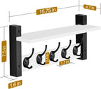 Sorbus Coat Hooks Wall Mount with Shelf – 16 Inch Coat Rack Wall Mount with 5 Heavy Duty Hooks – Floating Wall Shelf with Hooks for Entryway, Bathroom, Bedroom, Kitchen, or Mudroom (White)