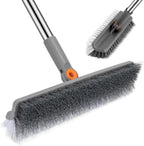 Large Double-Sided Floor Scrub Brush, Long Adjustable Handle Floor Scrubber 180° Rotating V-Shaped Heavy-Duty Shower Cleaning Brush No Scratches Suitable for Floor, Tile, Tub, Bathroom, 12.5IN