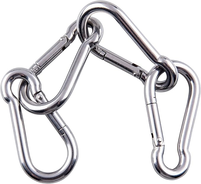 sprookber Stainless Steel Carabiner Spring Snap Hook - 304 Stainless Steel Heavy Duty Clips, Set of 4