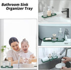 Silicone Bathroom Soap Dishes with Drain Spout-Bathroom and Kitchen Sink Organizer,Sponge Holder,Dish Soap Tray,Perfect for Dispenser,Scrubber,Bottle,Cup on Sink or Counter-Green 12"×4"
