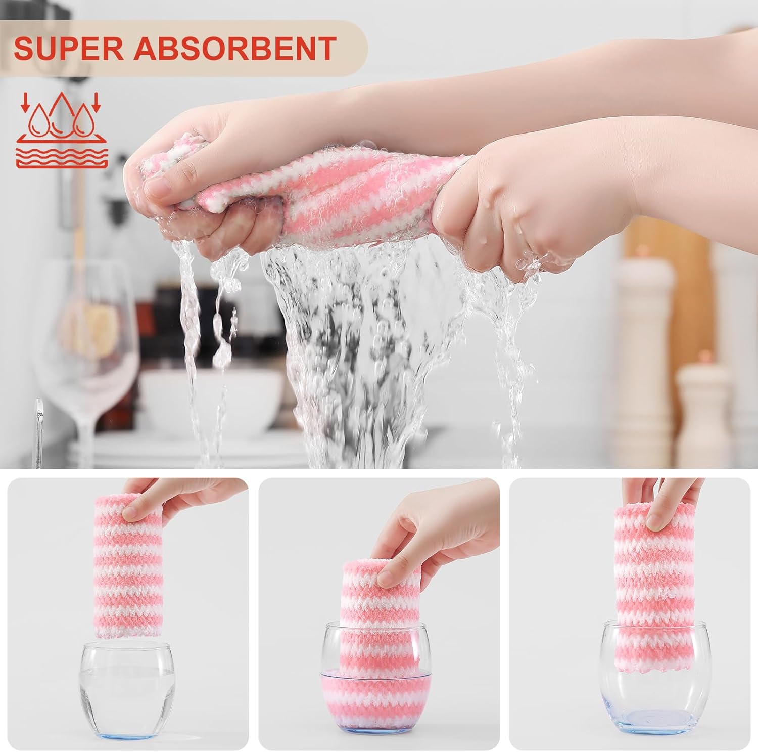 Homaxy 18 Pack Kitchen Dish Cloths, Ultra Soft and Absorbent Dish Towels, Reusable Fast Drying Microfiber Cleaning Cloth, Coral Velvet Wave Design No-lint, 10 x 10 inches, Blue/Pink/Grass Green