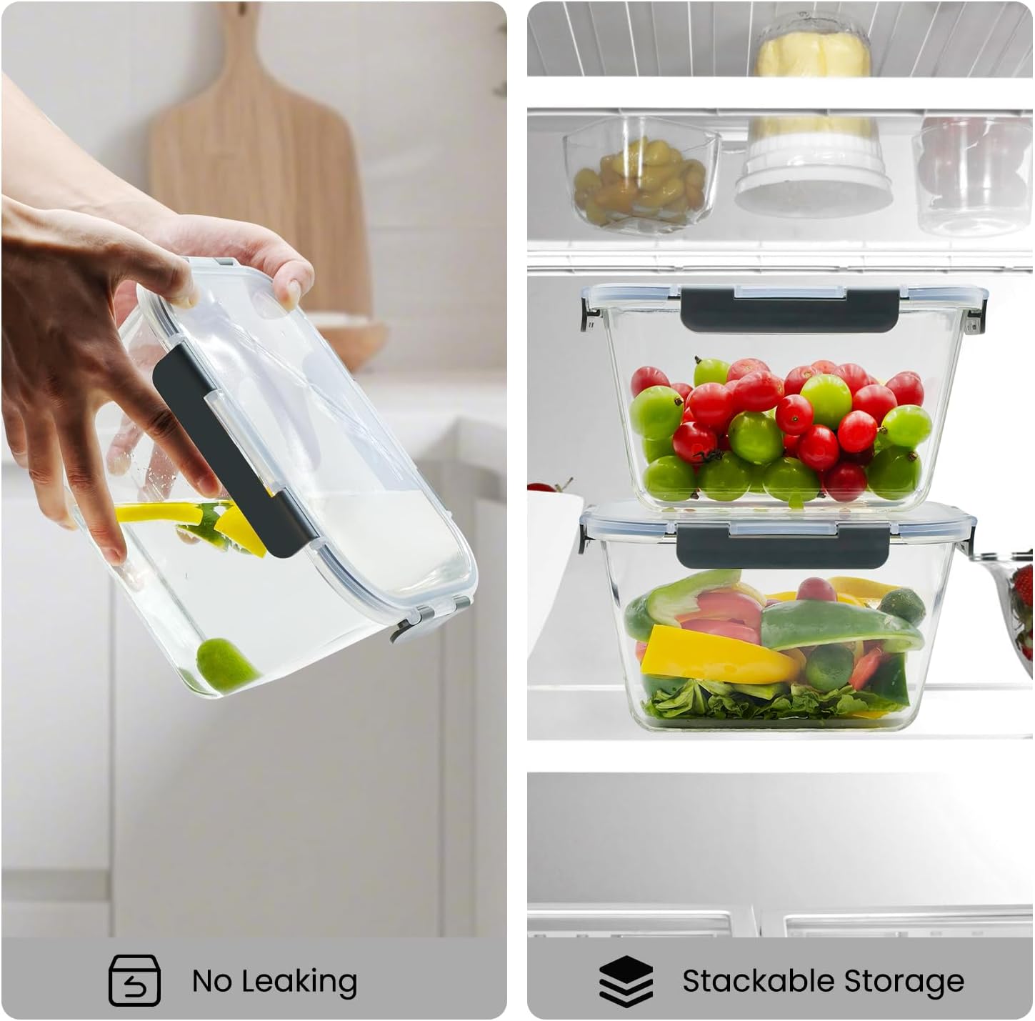 2 Pack Large Glass Storage Containers with Lids 85oz/10.5cup Big Airtight Glass Food Storage Containers for Rotisserie Chicken Watermelon Meal Prep, BPA Free, Freezer Dishwasher Oven Safe