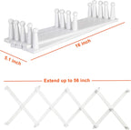 Dseap Accordian Wall Hanger: 16” High Wooden Wall Expandable Coat Rack, Hat Rack Holder, Accordion Hook for Baseball Caps, Coats, Mugs, 14 Peg Hooks, White