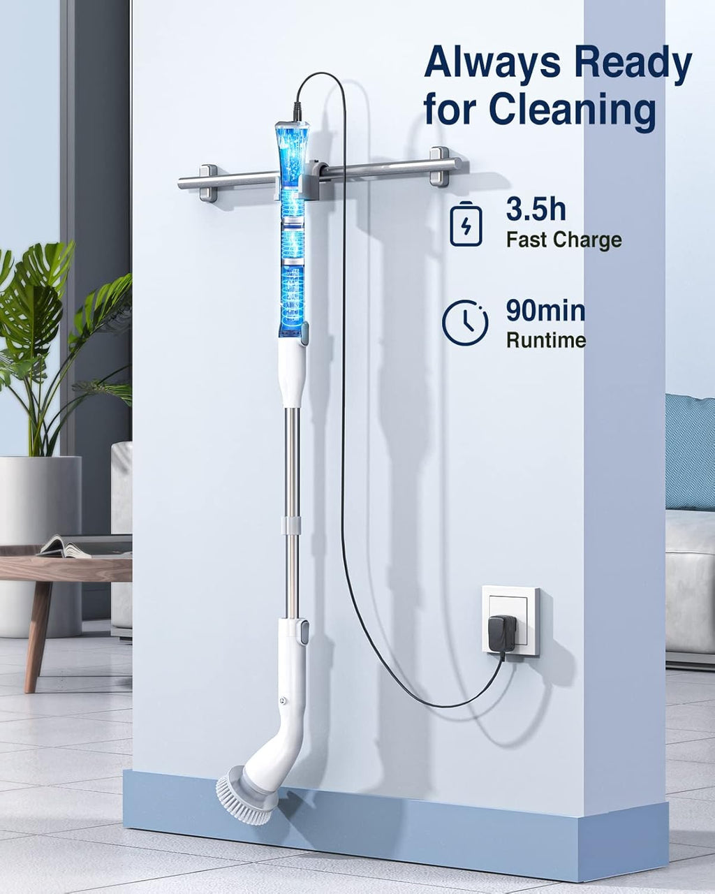 LABIGO Electric Spin Scrubber, Cordless Cleaning Brush Scrubber with 7 Replaceable Brush Heads and Adjustable Extension Handle, IPX7 Waterproof Power Cleaning Brush for Bathroom Tub Floor Tile Shower