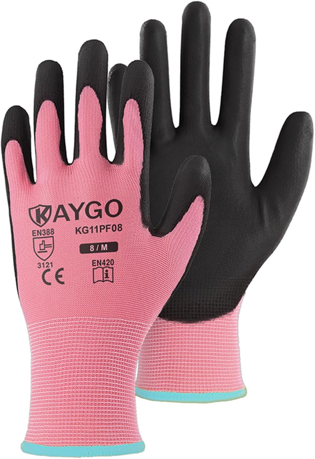KAYGO Safety Work Gloves PU Coated-60 Pairs Seamless Knit Glove with Polyurethane Coated Smooth Grip on Palm & Fingers, for Men and Women, Ideal for General Duty Work, KG11PR (M,pink)