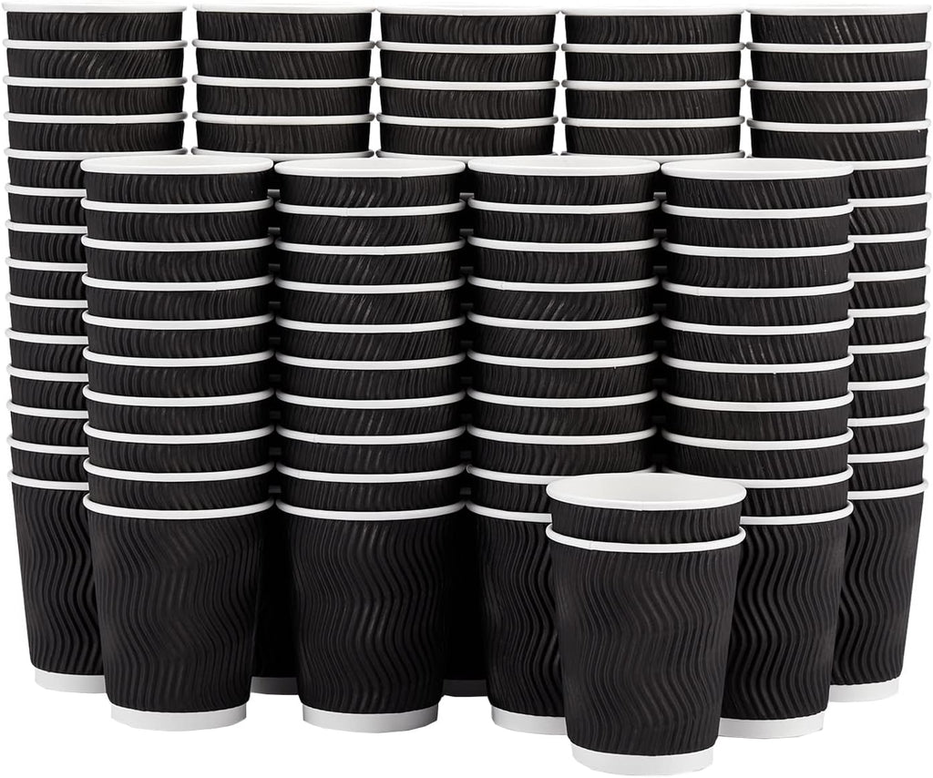 Lamosi 8 oz Disposable Coffee Cups - 120 Pack, Insulated Corrugated Paper Cups, Kraft Ripple Wall Cups for Hot Beverage or Cold Drinks (Black)