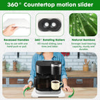 Appliance Slider 360° Rolling Tray for Coffee Maker- Bamboo Coffee Pot Slider Tray Countertop Rotation Sliding Tray with Wheels, Small Appliances Mat Easily from Under The Cabinet White(13.9"×11.6")