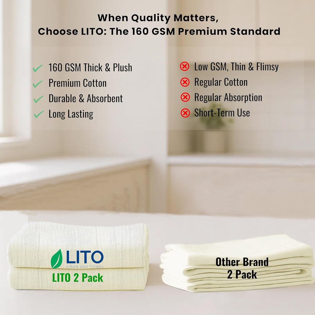 LITO LINEN AND TOWEL Flour Sack Towels – 100% Cotton, 28x28 Inches, Highly Absorbent, Embroidery-Ready Tea Towels for Kitchen & Crafts, Farmhouse Decor, Pack of 2 Natural