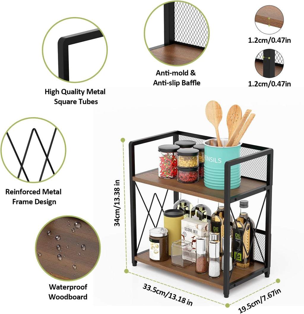 Aduanbang Coffee Bar Accessories Organizer, Seasoning Organizer, 2 Tier Wooden Kitchen Counter Shelf, Coffee Organizer Station for Countertop, Coffee Condiment Rack for Mugs, Cups, Cream, Syrup
