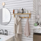 SMIBUY Coat Hooks with Shelf Wall-Mounted, 29.2 Inch Entryway Coat Rack for Wall, Bamboo Hanging Shelf with 5 Double Metal Hooks for Bathroom, Bedroom, Kitchen, Living Room, Mudroom (Natural)