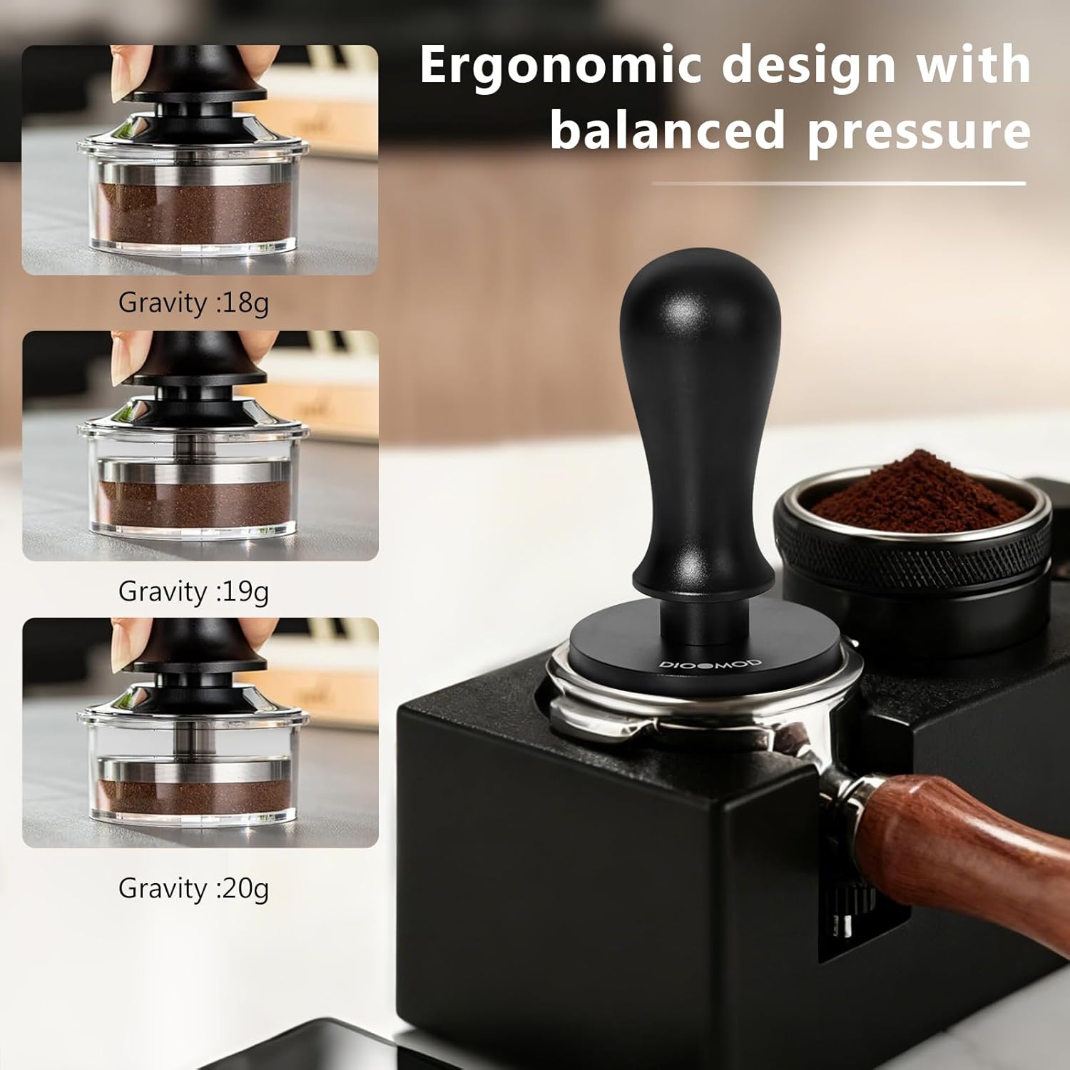 Espresso Tamper, Stainless Steel Coffee Tamper Hammer, Spring Loaded Pounder with Comfort Grip, Manual Espresso Press Fits Breville/Sage Handle, Textured Stainless Steel Base, Black 58mm