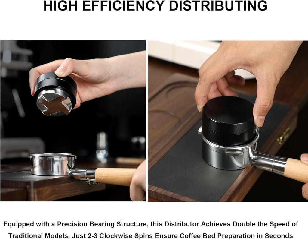 53mm Coffee Distributor, Gravity Espresso Distribution Tool with Adaptive Height for Barista, Coffee Leveler for 53mm Portafilter, Black