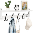 Homode Wall Shelf with Hooks, 24 Inch Coat Rack with Tri Hooks, Farmhouse Entryway Floating Coat Hanger with Storage for Bathroom, Entry Way, Mudroom, White