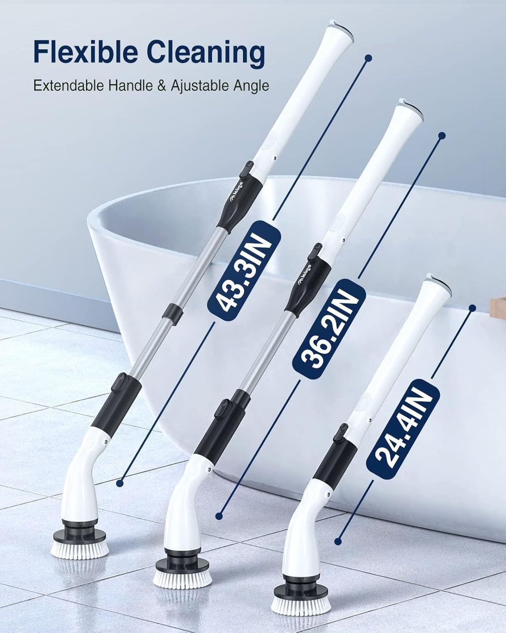 LABIGO Electric Spin Scrubber LA1 Pro, Cordless Spin Scrubber with 4 Replaceable Brush Heads and Adjustable Size Extension Handle Power Full Cleaning Brush for Bathroom Floor (Deep Black)