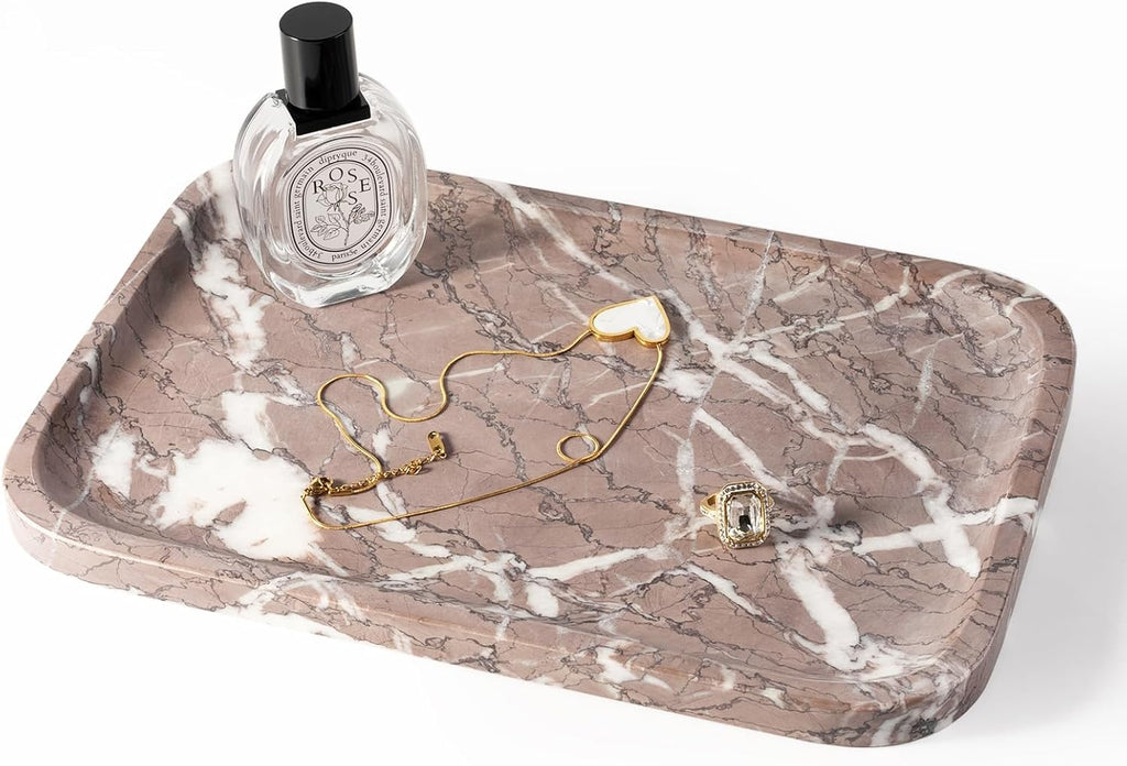 Koville Marble Tray, 12"x8" Marble Vanity Tray for Bathroom Kitchen Countertop, Rectangular Stone Tray for Cosmetics Perfume Trinket, Decorative Catchall Trays (Lilac)