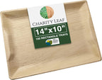 Charity Leaf Disposable Palm Leaf 14" x 10" Trays (100 Pieces) Bamboo Like Serving Platters, Disposable Boards, Eco-Friendly Dinnerware for Weddings, Catering, Events