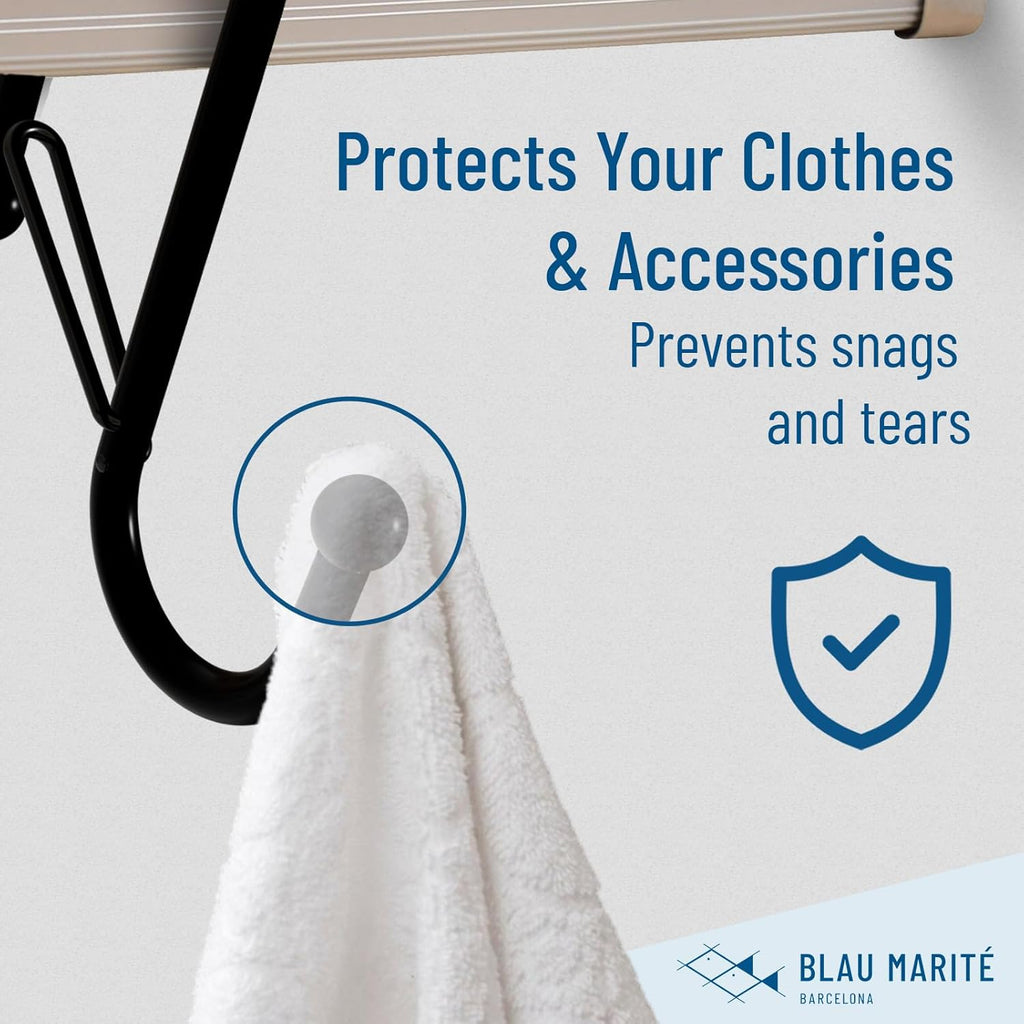 10-Pack Metal S Hooks for Hanging – Heavy-Duty S-Shaped Hook with Safety Buckle – Fits Bars up to 0.6 in – Anti-Drop Hooks for Kitchen, Pot Racks & Towel Bars – Black (Small)