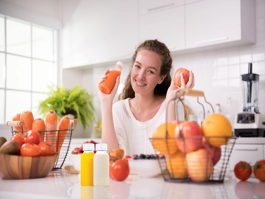 Axe Sickle 8 Pcs 8 Ounce Juice Bottles Plastic Milk Bottles Bulk Beverage Containers with Tamper Evident Caps Lids White for Milk, Juice, Drinks and Other Beverage Containers