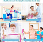 Therapy Flat Resistance Bands Set, Latex Free Flat Elastic Exercise Stretch Bands for Stretching, Flexibility, Pilates, Yoga, Ballet, Gymnastics, Rehab, Workout, Pink, Purple, Blue (3 Pack, 5 FT long)
