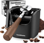 Ourokhome Knock Box Espresso Accessories, The Latest Patented Stainless Steel Espresso Machine Tool for Coffee Ground with Removable Knock Bar, Handle and Lid, Dishwasher safe, 4.8 inch (Black)