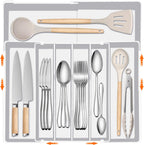 Silverware Organizer - Expandable Silverware Tray for Drawer, Adjustable Utensil Drawer Organizer for Forks, Knives, Kitchen Organizers and Storage, White