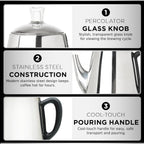 Mixpresso 10 Cup Percolator Coffee Pot Electric, Stainless Steel Coffee Percolator Electric With Keep Warm Function, Classic Perculator Pot With Removable Basket for Home or Office