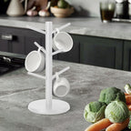 Wooden Mug Holder Tree, Coffee Cup Holder, Mug Organizer with 6 Hooks (White)