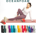 Oceanfoam Ripple Travel Foam Roller (11" x 3.35") Firm Mini Foam Roller for Physical Therapy, Deep Tissue Massage, Back Pain - High Density, Wave Textured, Yoga, Exercise (Red, Gold & Natural Marbled)