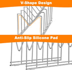 3 Pack Pot Lid Organizer for Cabinet, Stainless Steel Pot Lid Holder with Anti-slip Silicone Mat, Lid Rack for Pans Pots, Bakeware, Plates, Cookie Sheets, Trays, Cutting Boards, Silver