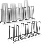Maxdot 2 Pcs 5 Section Coffee Cup Organizers 23 x 5 x 8.5 Inch Wire Rack Coffee Cup and Lid Holder Black Iron Lid Dispenser Countertops Organizer for Kitchen Storage Essentials