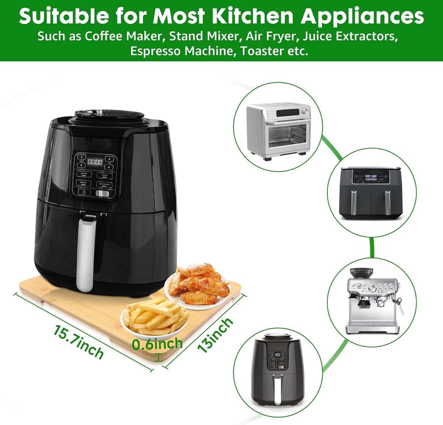 Appliance Slider 360° Rolling Tray for Coffee Maker Bamboo Coffee Pot Slider Tray for Countertop Rotation Sliding Tray with Wheels, Appliances Mat Easily from Under The Cabinet Natural(15.7"×13")