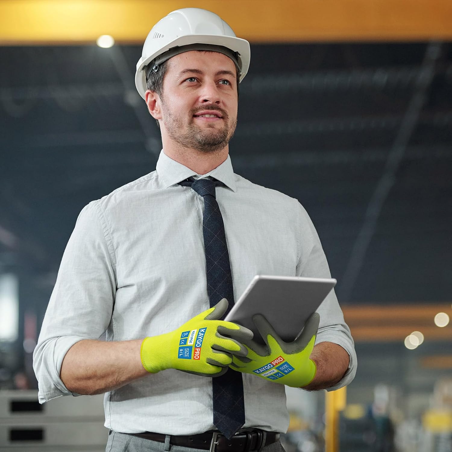 KAYGO Safety Work Gloves PU Coated for Men and Women, KG11P 12 Pairs, Seamless Knit Glove with Two Fingers Touchscreen,Ideal for General Duty Work (Green,S)