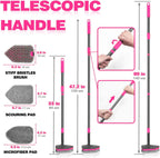 NEWE Shower Cleaner Brush, Tub Tile Scrubber with Telescopic Long Handle 60 inches, 4 Scrub Heads for Cleaning Bathroom Bathtub Floor Baseboard Sink Kitchen Toilet (Grey Red)