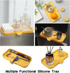 Silicone Bathroom Soap Dishes with Drain Spout-Bathroom and Kitchen Sink Organizer,Sponge Holder,Dish Soap Tray,Perfect for Dispenser,Scrubber,Bottle,Cup on Sink or Counter-Yellow 9.6"×5.3"