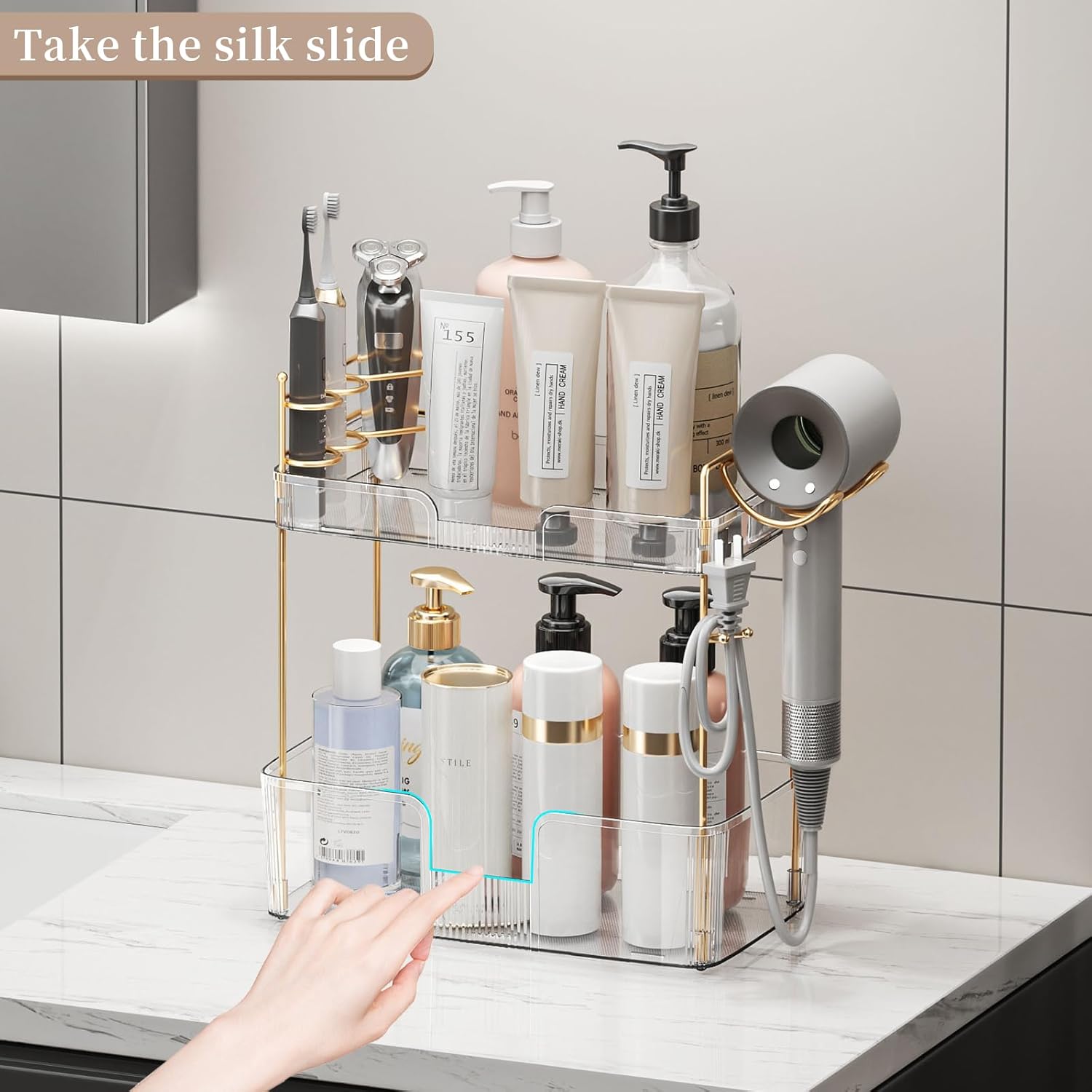 Bathroom Counter Organizer, Large Makeup Organizer Countertop, Shelf Storage, Vanity Tray, Easily Assemble for Bathroom Organizers and Storage, Undersink, Cabinet, 2 Tiers Clear