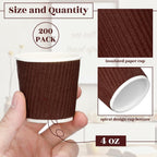 Yaomiao 200 Pcs 4 oz Disposable Espresso Coffee Cups Ripple Corrugated Paper Insulated Hot Cups for Party Cold Drinks Hot Beverage Tea(Coffee)