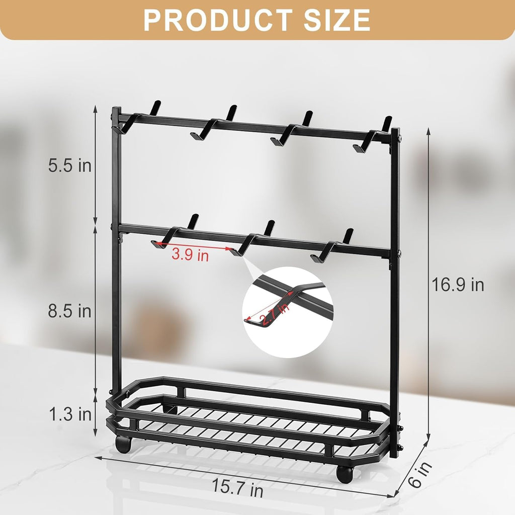 Coffee Mug Holder for Countertop, Coffee Cup Holder Rack with 14 Hooks, Metal Mug Tree Stand with Storage Base for K Cup Coffee Pod Paper Cups Tea Bag - Black