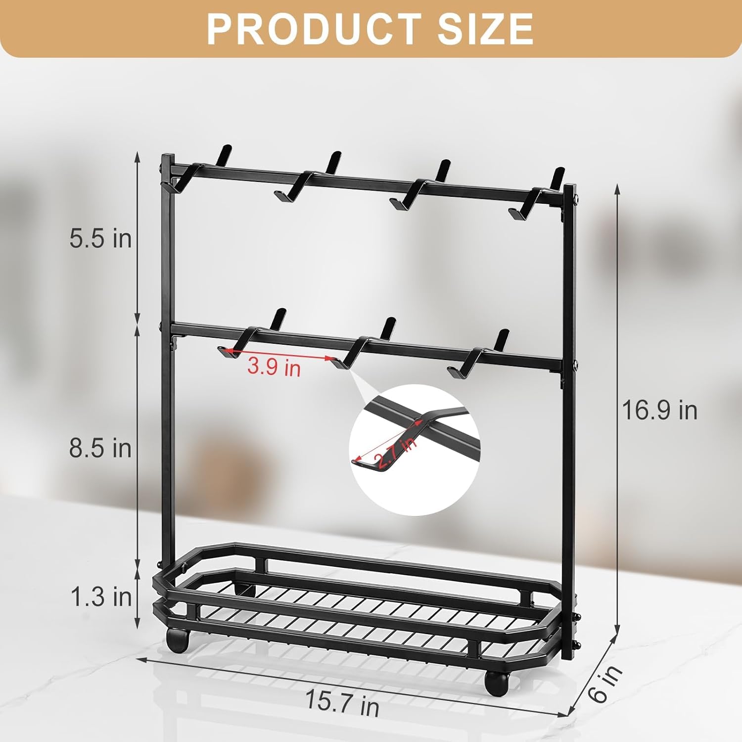 Coffee Mug Holder for Countertop, Coffee Cup Holder Rack with 14 Hooks, Metal Mug Tree Stand with Storage Base for K Cup Coffee Pod Paper Cups Tea Bag - Black