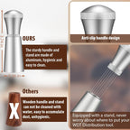 WDT Espresso Distribution Tool Espresso Stirrer Tools for Barista, 0.35mm 7 Needles Espresso Coffee Stirrer with Extra 7 Replaceable Needles, Aluminum Alloy Handle with Stand (Silver)