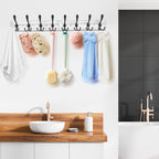 IBosins Wall Mounted Coat Rack, 31.4'' Long, Rustic Wood & Aluminum Coat Rack with 8 Black Tri-Hooks for Coat, Bag, Towel, Key, Hat, Umbrella