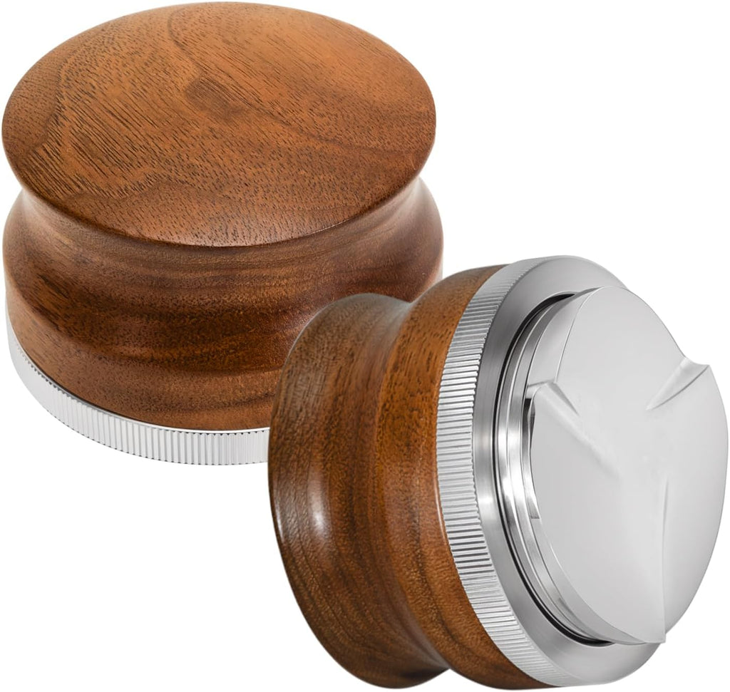 51mm Espresso Distribution Tool with Red Rosewood Handle Stainless Steel Coffee Distributor Adjustable Depth Espresso Leveler, Compatible with 51mm Portafilter