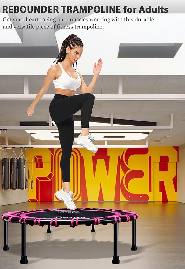 DARCHEN 400LBS Rebounder Trampoline for Adults, Indoor Mini Trampoline Silent Fitness Trampoline Small Bungee Rebounder Jumping Cardio Trainer Workout Exercise Workout with Handrail Bar [40 Inch]