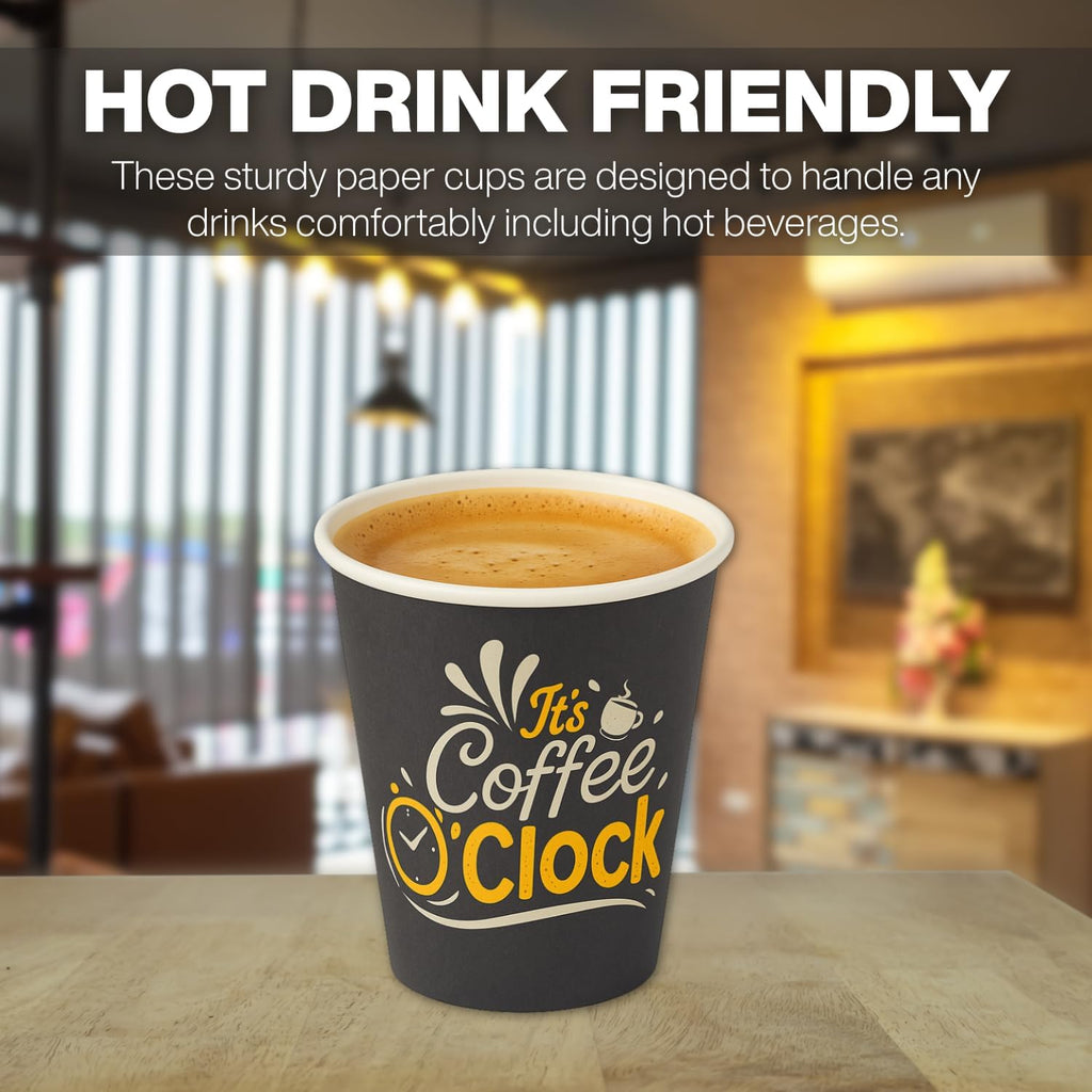 Smygoods Disposable Coffee Cups, To Go Paper Hot Cups, Coffee O'Clock Design (12 OZ, 100 Count) For Hot Beverages, Coffee, Tea, Espresso, Cocoa - Vasos Para Cafe