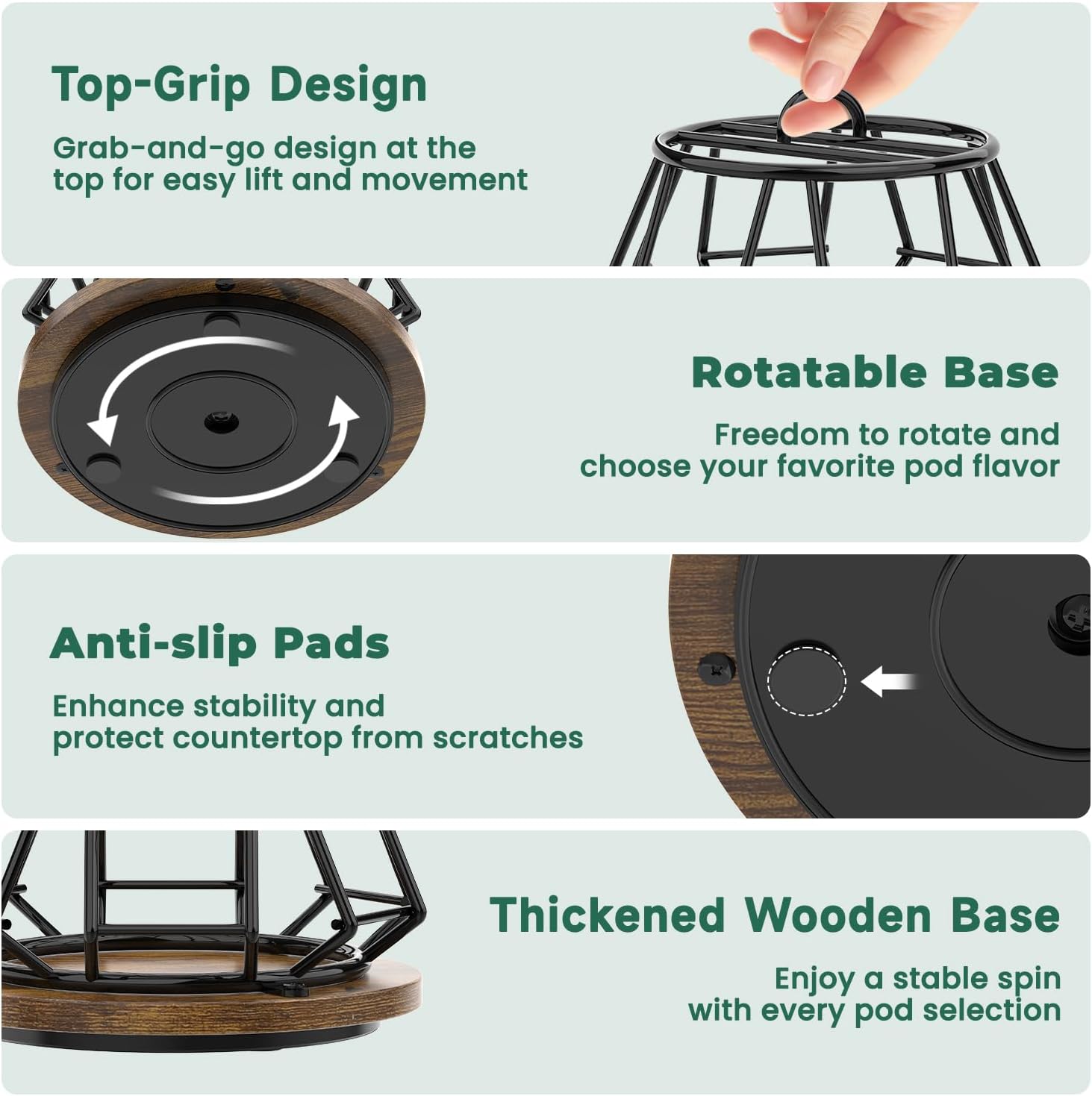 EsLuker.ly K Cup Coffee Pod Holder Organizer Carousel for Counter, Rotating Metal Rack Stand Small for 36 Pods Home Office Kitchen Storage, No Assembly Required, Black