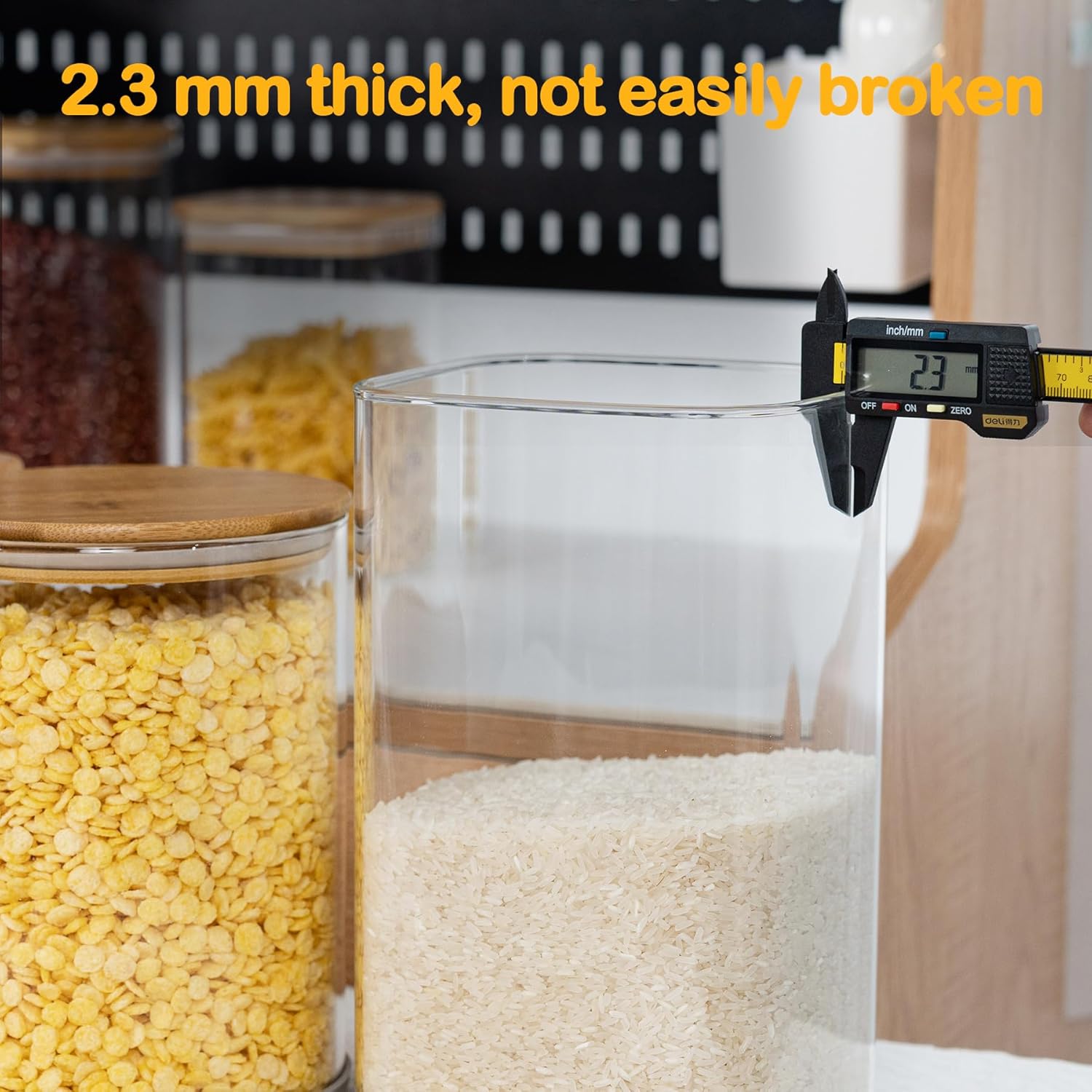 122oz 41oz Airtight Glass Square Storage Canister with Bamboo Lid Set of 2(3600ml*1 1200ml*1) Large Storage Container Gallon Glass Jars, for Sugar, Flour, and Coffee bean (with Black Lable)